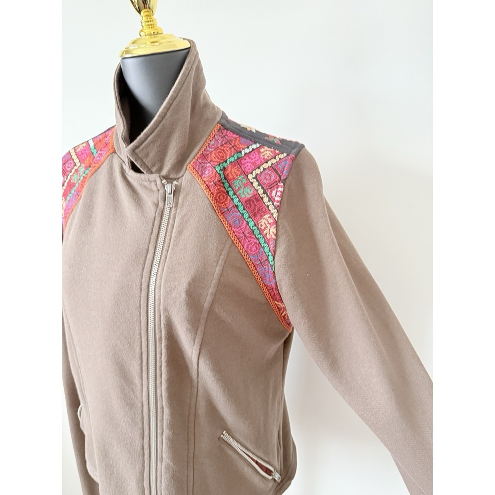 Ecote Women's L Embroidered Southwest Moto Zip Jacket Brown - Picture 7 of 16